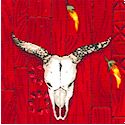 Enchanted Desert Steer Skulls and Chili Peppers on Crimson  