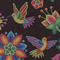 Tucson - Beaded style Flowers and Hummingbirds on Black - BACK IN STOCK!