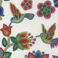 Tucson - Beaded style Flowers and Hummingbirds on Cream