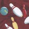 Tossed Bowling Pins and Balls on Burgundy - SALE! (MINIMUM PURCHASE 1 YARD)