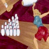 Retro Bowling Scenes on Burgundy - SALE! (MINIMUM PURCHASE 1 YARD)