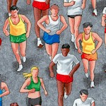 Marathon Runners on Gray