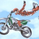 Tossed Motocross Riders on a Sky Background