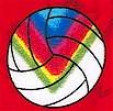 Tossed Rainbow Volleyballs on Red