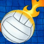 Flaming Volleyballs on Blue