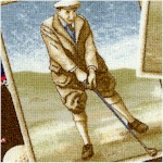 On the Green - Tossed Vintage Golfers and Golfballs on Navy