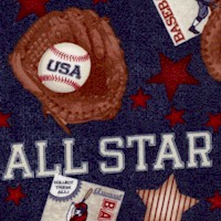 Play Ball - Tossed Retro Baseball Equipment and Trading Cards on Navy Blue
