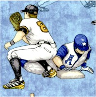 Grand Slam - Baseball Players in Action on Blue by Dan Morris