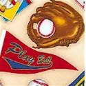 Sports Club - Tossed Baseball Uniforms, Gloves, Pennants and Equipment on Tan by Dan Morris