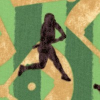 Hit, Run, Score - Baseball Player Silhouettes on Diamond Stripe