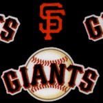 San Fransisco Giants Tossed Baseball Logos on Black - 58 Inches Wide!