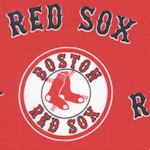 Boston Red Sox Tossed Baseball Logos on Red - 58 Inches Wide!