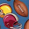 Gridiron Gear - Tossed Helmets and Footballs on Blue
