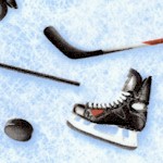 Sports Life 3 - Tossed Hockey Equipment on Ice- LTD. YARDAGE AVAILABLE (.44 YARD) MUST BE PURCHASED 