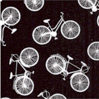 Black and White - Tossed Small Scale Bicycles in White on Black