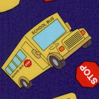 Top of the Class - Tossed School Busses on Blue by Hannah of Pencil & Ink Studios
