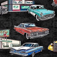 Motorin - Vintage Cars and Diners on Black by Dan Morris