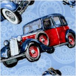 Classic Cars - Tossed Vintage Cars on Blue 