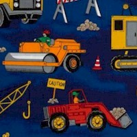 Things That Go - Colorful Construction Vehicles on Blue - SALE! (MINIMUM PURCHASE 1 YARD)