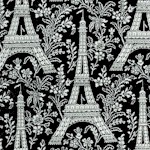 Ooh La La! Eiffel Tower and Floral Toile on Black- BACK IN STOCK!