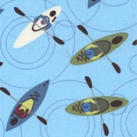 Silent Sports - Tossed Kayaks on Blue by Judy Gauthier