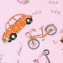 Monica - Retro VW Bugs  Bicycles and Scooters on Pink