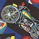 Cool Riders - Tossed Motorcycle Snapshots on Blue - SALE! MINIMUM PURCHASE 1 YARD