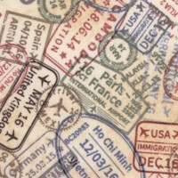 Passport - Packed Passport Stamps on Beige by Whistler Studios