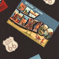 USA Route 66 - Tossed Retro Postcards on Black