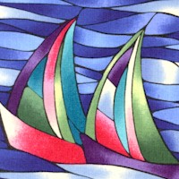 Ocean Waves - Stained Glass Style Sailboats