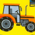 Colorful Tractors on Gold