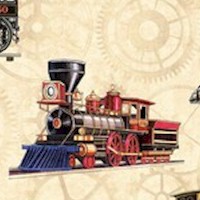 Locomotion - Glorious Steam Trains on Beige by Dan Morris