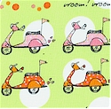 Small Scale Vespa Scooters on Polka Dotted Green