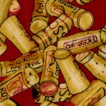 Bistro - Tossed Wine Bottle Corks on Burgundy.