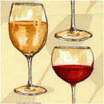Vintage - Red and White Wine Glasses on Beige by Mary Beth Baker - LTD. YARDAGE AVAILABLE (1.375 YDS