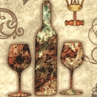 Perfectly Vintage - Tossed Wine Bottles, Grapes and More on Antique Beige by Dan Morris