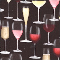 Elegant Wine Glasses on Black - SALE! (MINIMUM PURCHASE 1 YARD)