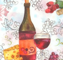 Wine Club - Wine Bottles, Glasses, Fruits and Cheese by Elena Vladykina