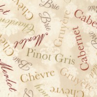 Its Wine OClock - Varietal Wine and Cheese Names on Beige by Cynthia Coulter - LTD. YARDAGE AVAILA