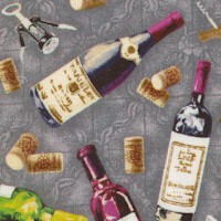 Market Medley  Tossed Wine Bottles, Corks and Corkscrews on Gray