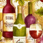 Vineyard Collection - Wine Bottles, Glasses and Grape Portrait - LTD. YARDAGE AVAILABLE