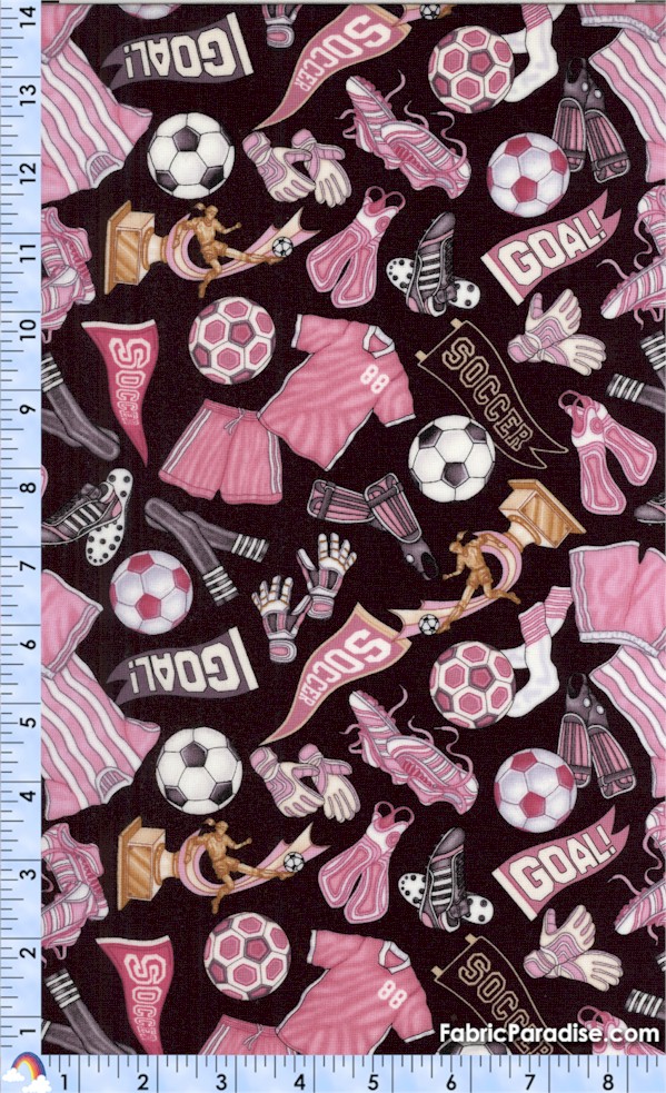 Pretty Sporty Tossed Girls Soccer Equipment on Black Soccer