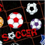 Worldwide Sports - Tossed Soccer Balls on Black - SALE! (1 YARD MINIMUM PURCHASE)