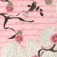 Blush - Delicate Birds and Flowers Over Pink Handwriting by BasicGrey
