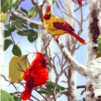 Cardinals in Birch Trees by Dona Delsinger