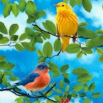 Colorful Birds on Branches (Digital)