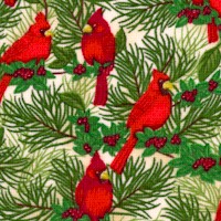 Seasons Greetings - Small Scale Cardinals in Evergreen Trees