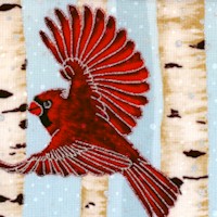 Woodsy Winter - Cardinals in Birch Trees with Silver Metallic Highlights