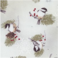 Winter Celebration - Small Chickadees and Silver Snowflakes