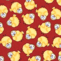 Tossed Whimsical Chicks on Red